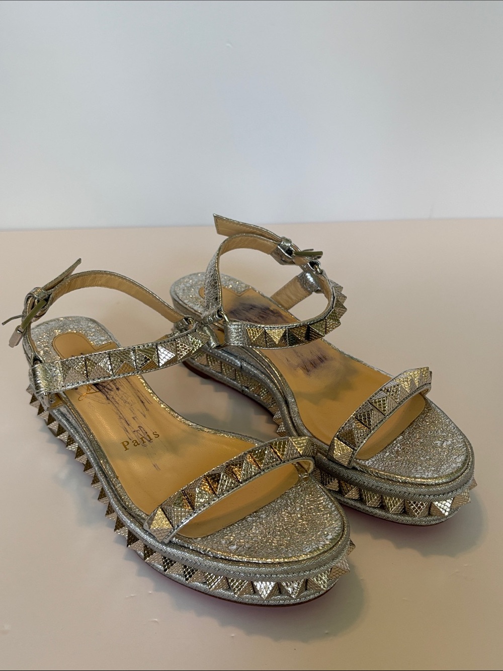 Christian Louboutin Silver Sandals (Size 35)